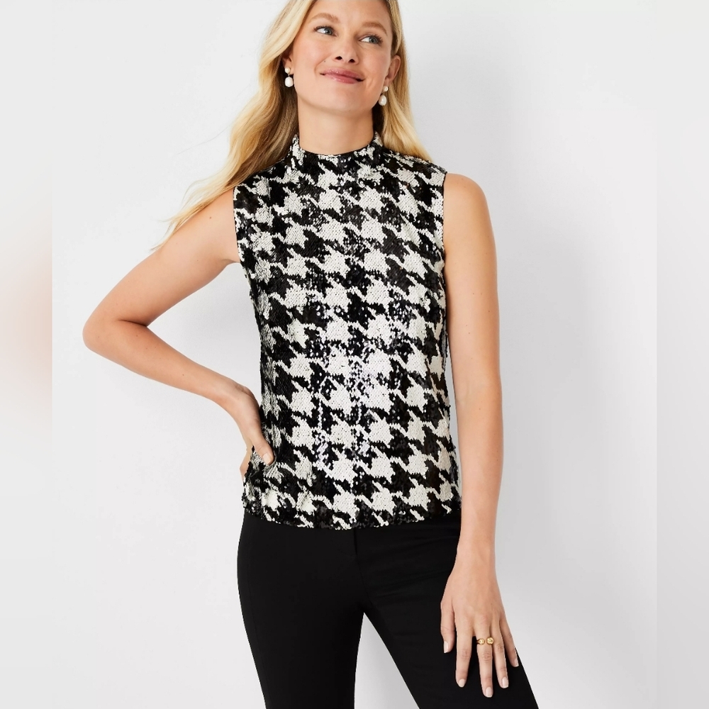 Black and White Houndstooth Sequin Top